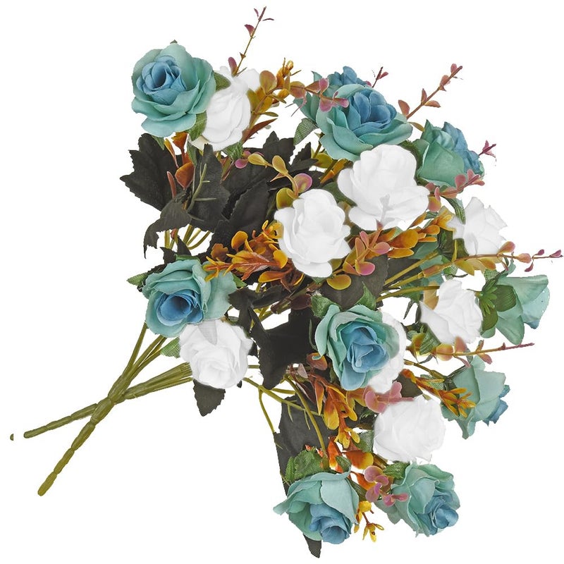 MOOMASS Artificial Flowers,2 Packs of Artificial Roses.24 Little Rose Silk Flowers. Plastic Flowers,Plants for Home Hotel Wedding Christmas Tables Decorations. Peacock Green - Image 2